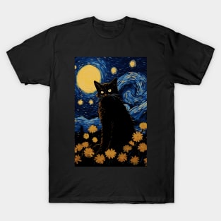 Sunflower Starry Night Cat T-Shirt